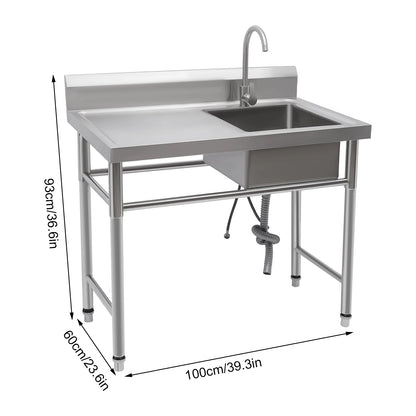 [Edelstahlspüle] 201 Edelstahlspüle – 100 x 60 x 93 cm – für gewerbliche Räumlichkeiten – tiefes Becken