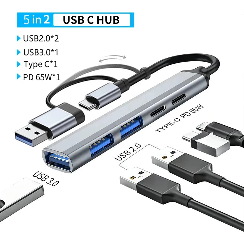 USB 3.0 Type C Adapter Docking Ststion USB 2.0 Port TF SD Card Reader Audio Output Multi-hub Splitter  for Macbook Pro Computer.