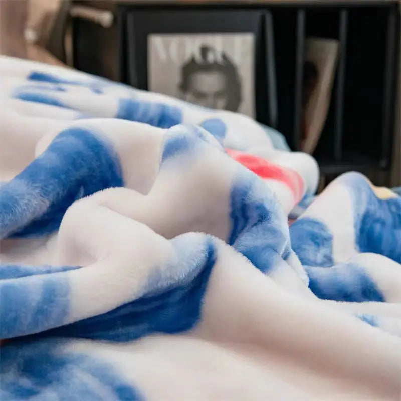 Winter Mink Blankets For Beds Soft Warm Double Layer 150*200Cm Cartoon Floral Pattern Faux Fur Thick Plaid Blankets.