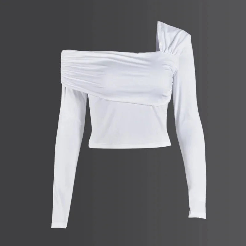 New Women's Pure Color Sexy Long Sleeve Shoulder Bared Slimming Fashion Top Quality Material Comfortable to Wear Casual Style.