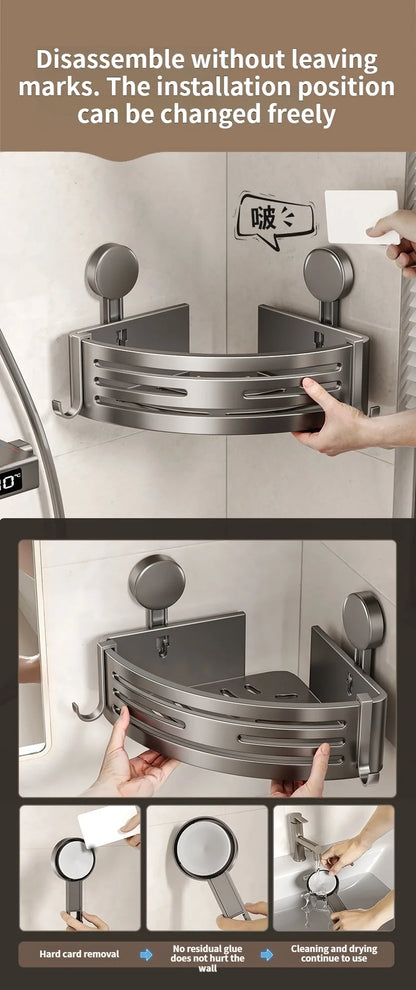 Badezimmer-Aufbewahrungsregal, Saugnapf, perforationsfreies Badezimmer, dreieckiger Toilettenwaschbehälter, Eck-Badezimmer-Aufbewahrungsregal