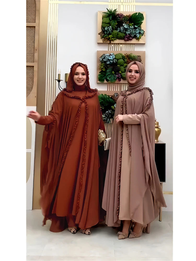 Ramadan Chiffon Muslim 2 Piece Khimar Abaya Set Islam Hijab Dress African Dresses For Women Kebaya Robe Femme Musulmane Kaftan.