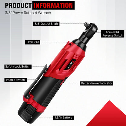 DayPlus 3/8 Zoll kabelloser elektrischer Ratschenschlüssel, 12 V Power-Ratschengerät 200 NM mit 2 x 1500 mAh-Batterien 90 °   Winkelschlüssel, 7 Steckdosen
