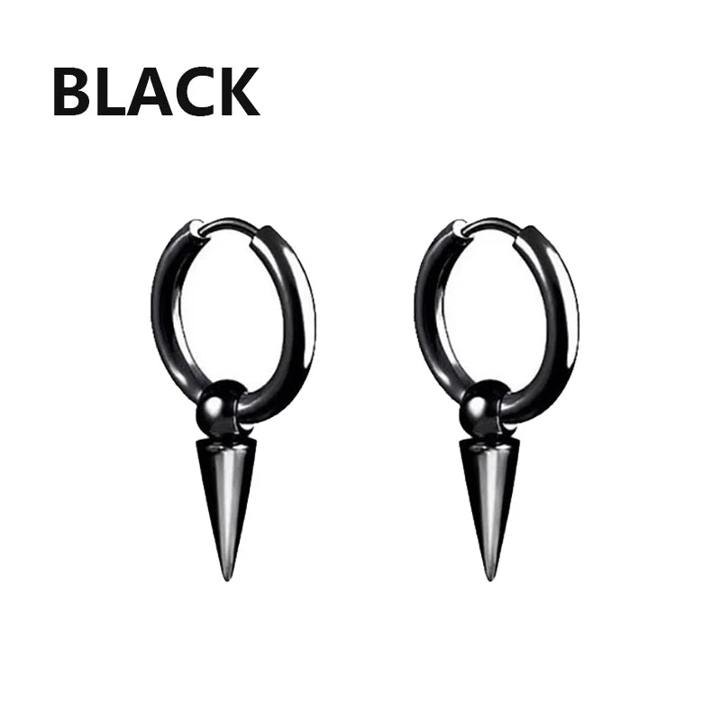 1 Pairs Black Earrings Set Punk Stainless Steel Stud Earrings For Men Women Vintage Hip Hop Piercing Ear Jewelry Accessories.