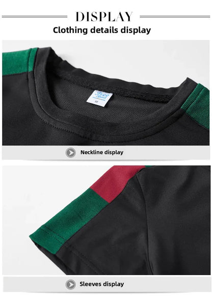 Casual Embroidered Short Sleeve Long Pants Set round Neck Two Piece Set Men's Fashionable Korean Style Spring Autumn Wear.