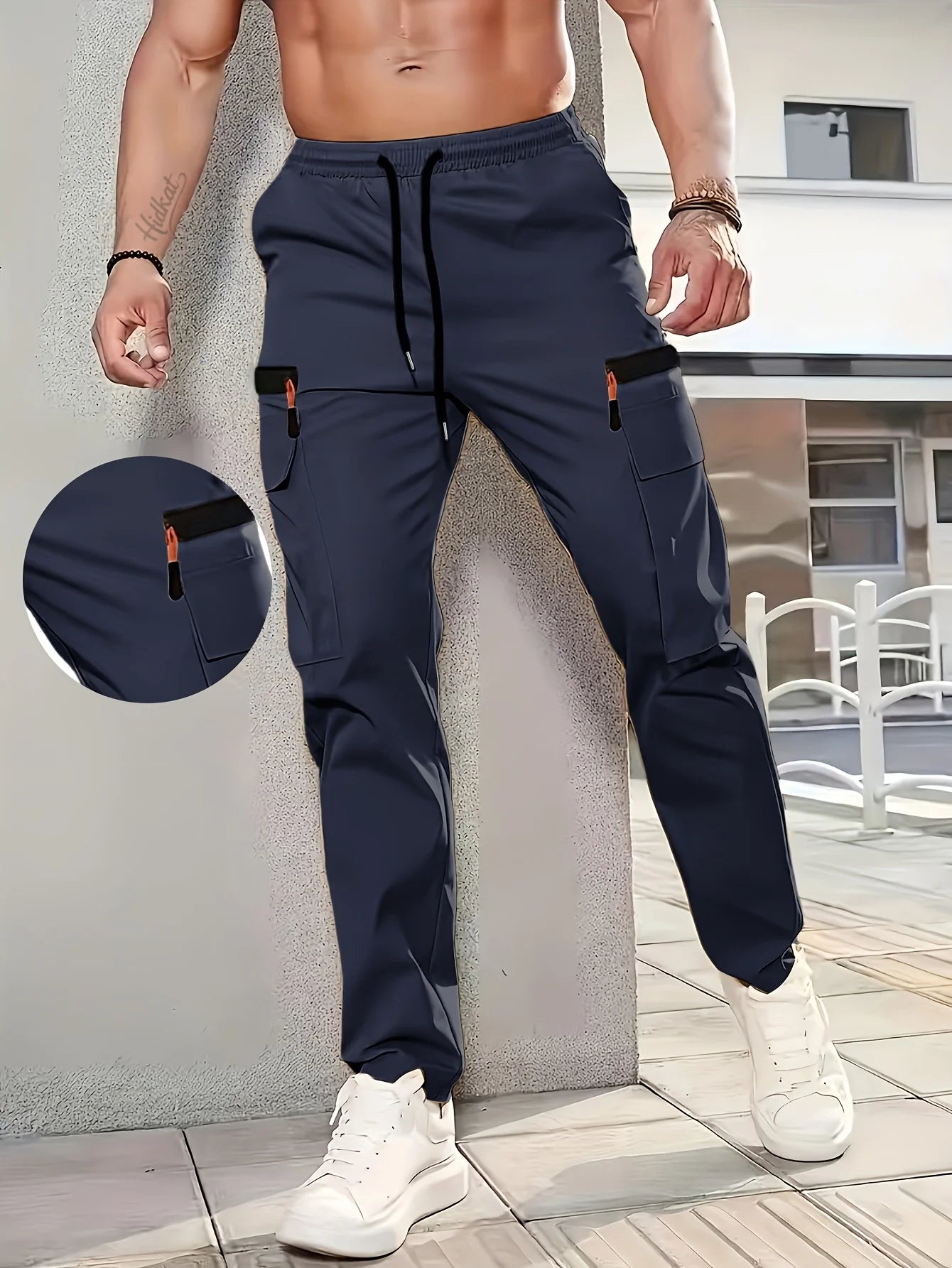 Outdoor-Arbeitshose für Herren – strapazierfähiges Polyester, mehrere Taschen, elastischer Bund mit Schlaufen, leicht und atmungsaktiv.