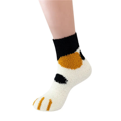 Women Winter Warm Fluffy Socks Cute Animal Claw Cat Paw Footprint Fuzzy Socks Female Thick Coral Fleece Home Floor Sleep Socks.