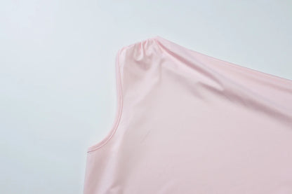 Dulzura Ladies Inclined Shoulder Sleeveless Slim Fit Lace Up Tank Top Solid Sexy Casual Y2K Top Party Club Street Summer Clothes.