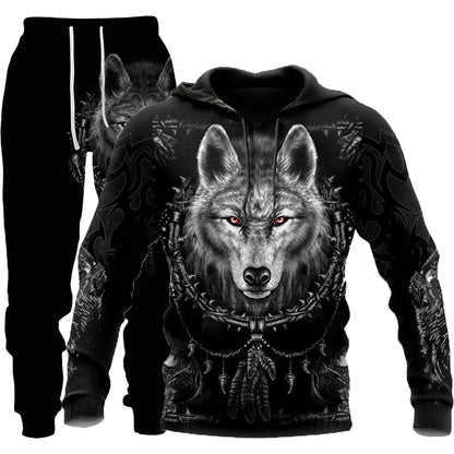 Wolf 3d Printed Hoodie Pants Suit Male Autumn and Winter Casual Sweashirt Pullover Men Tracksuit Set Fashion Men's Clothing Suit.