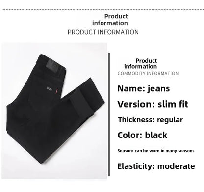 Men's Black Straight Leg Jeans Casual Elastic Business Pants High Waist Slim Fit Long Trousers New 2025 Gray Color.