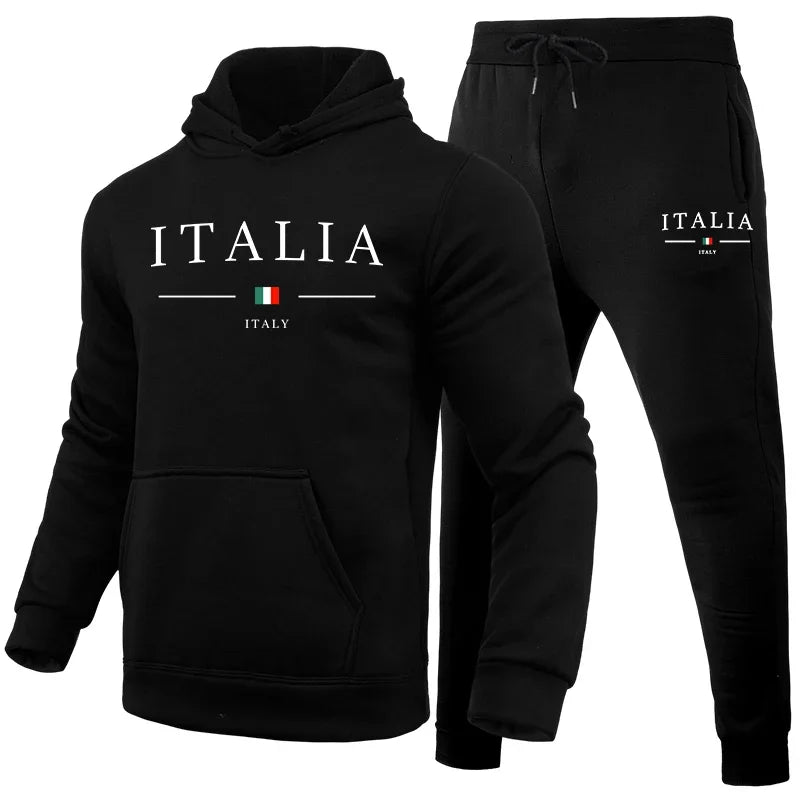 Italy Fashion Men's Sportswear 2pcs Set Hoodies&Sweatpants High Quality Male Daily Casual Sports Jogging Suit Winter Gym Outfits.