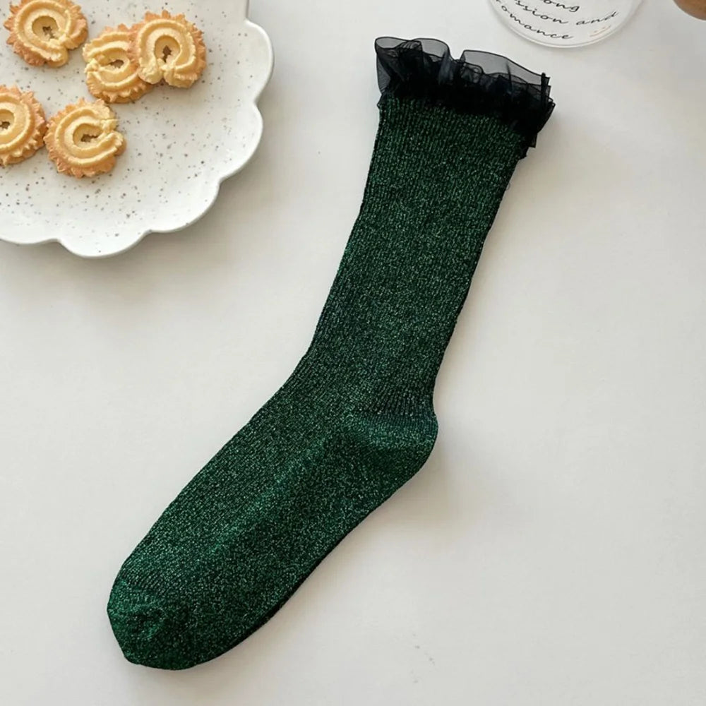 Design Socks For Women Cute Sweet Daily Casual Korean Style Women's Socks Autumn Winter Long Fashion Lace Edge Chaussettes Femme.