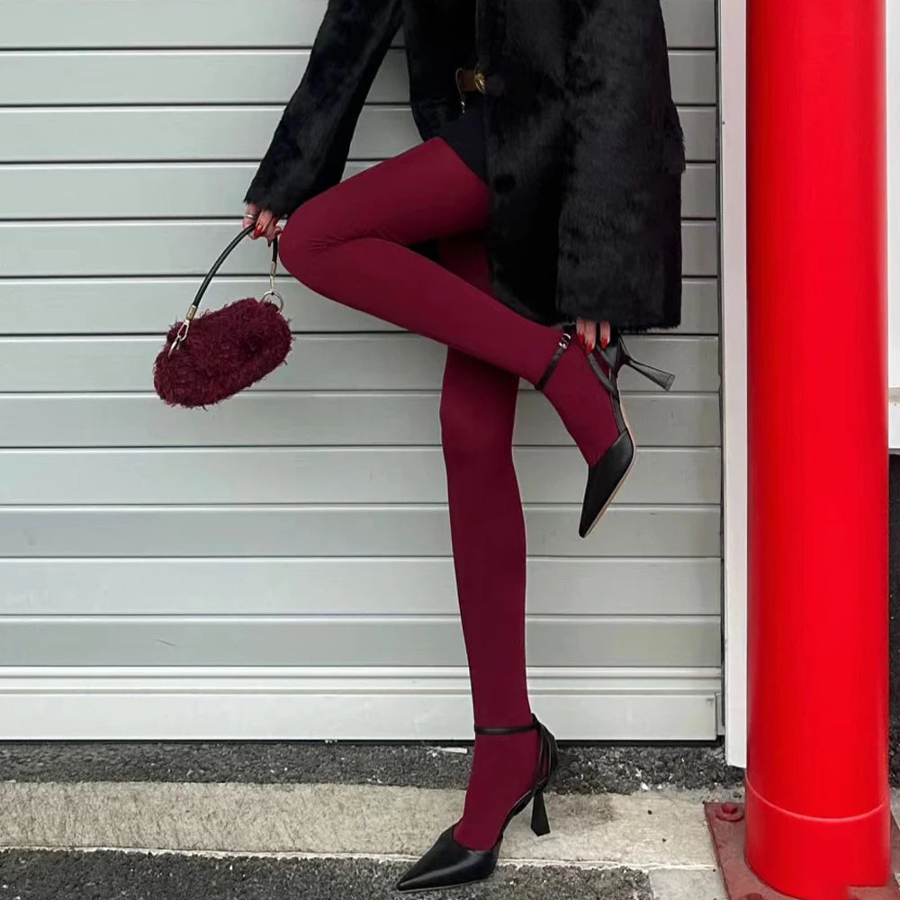 1/2Pcs Sexy Wine Red Stocking Women Girl Burgundy Thin Thick Elastic Tight Vintage Anti-Hooker Comfortable Pantyhose Accessory