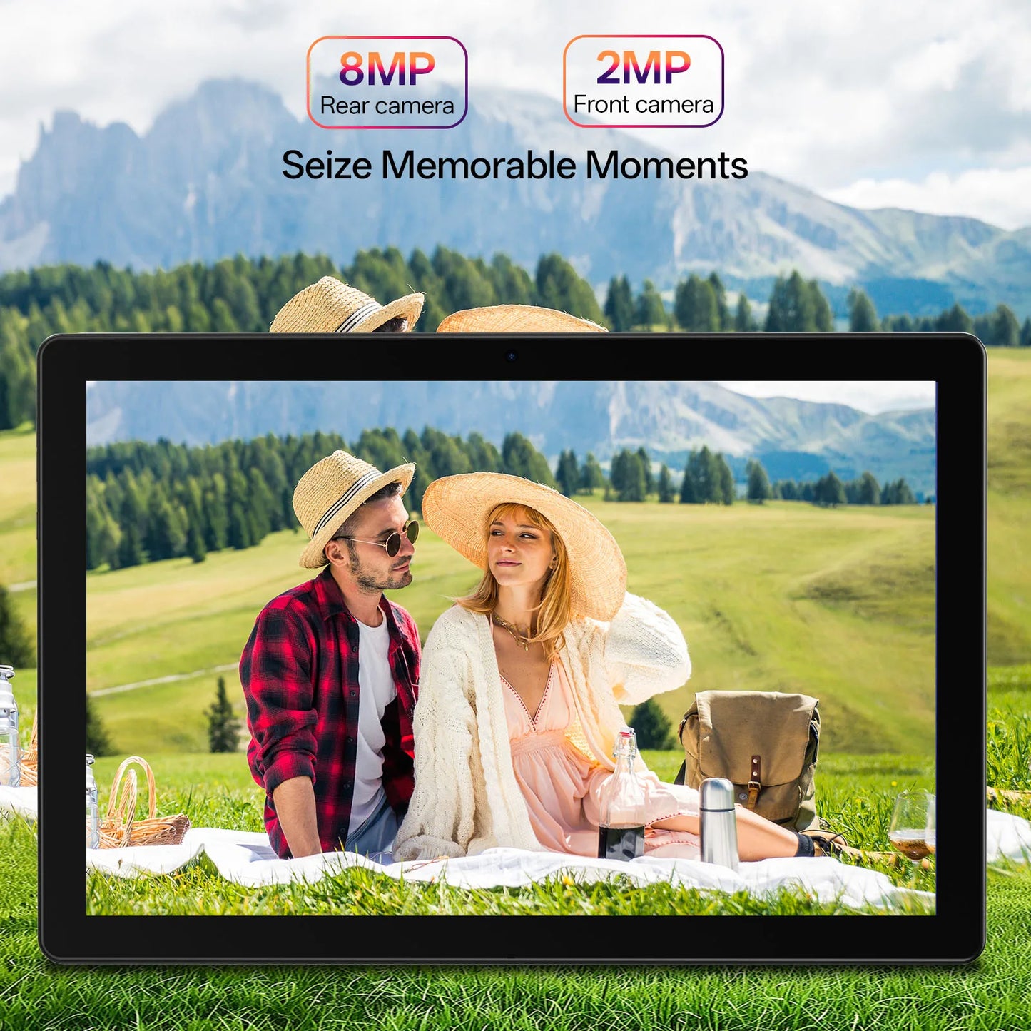 New BAKEN 10-inch Android 15 tablet with 64GB storage, keyboard, leather case, stylus, mouse, Wi-Fi, GPS, Bluetooth.