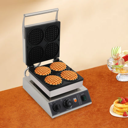 1750W Round Grid Non-Stick Waffle Maker 220V Temperature Adjustable Stainless Steel Waffle Baker Machine for Home Dessert Stores.