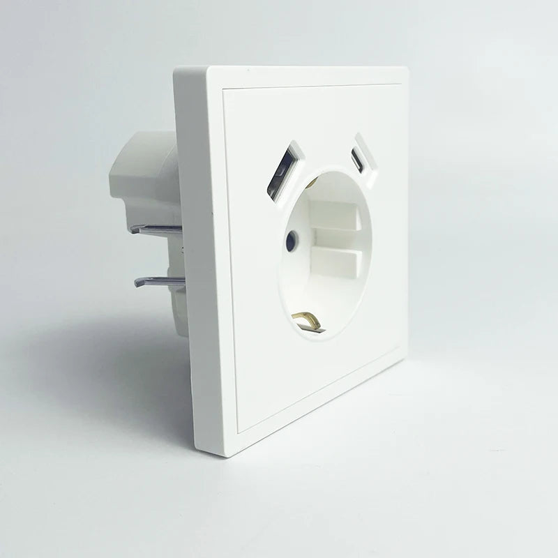 Europäische Wandsteckdose, EU-Steckdose, USB-Typ-C-Ladeanschlüsse, 1/2-Gang-Lichtschalter, 16 A 250 V, Unterputzmontage, weißes Panel, 80 x 80 mm.