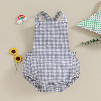 Tregren 0-24M Neugeborene Baby Mädchen Jungen Sommer Bodys Ärmel Plaid Gestreiften Muster Druck Overalls Säuglingsspiel Outfits.