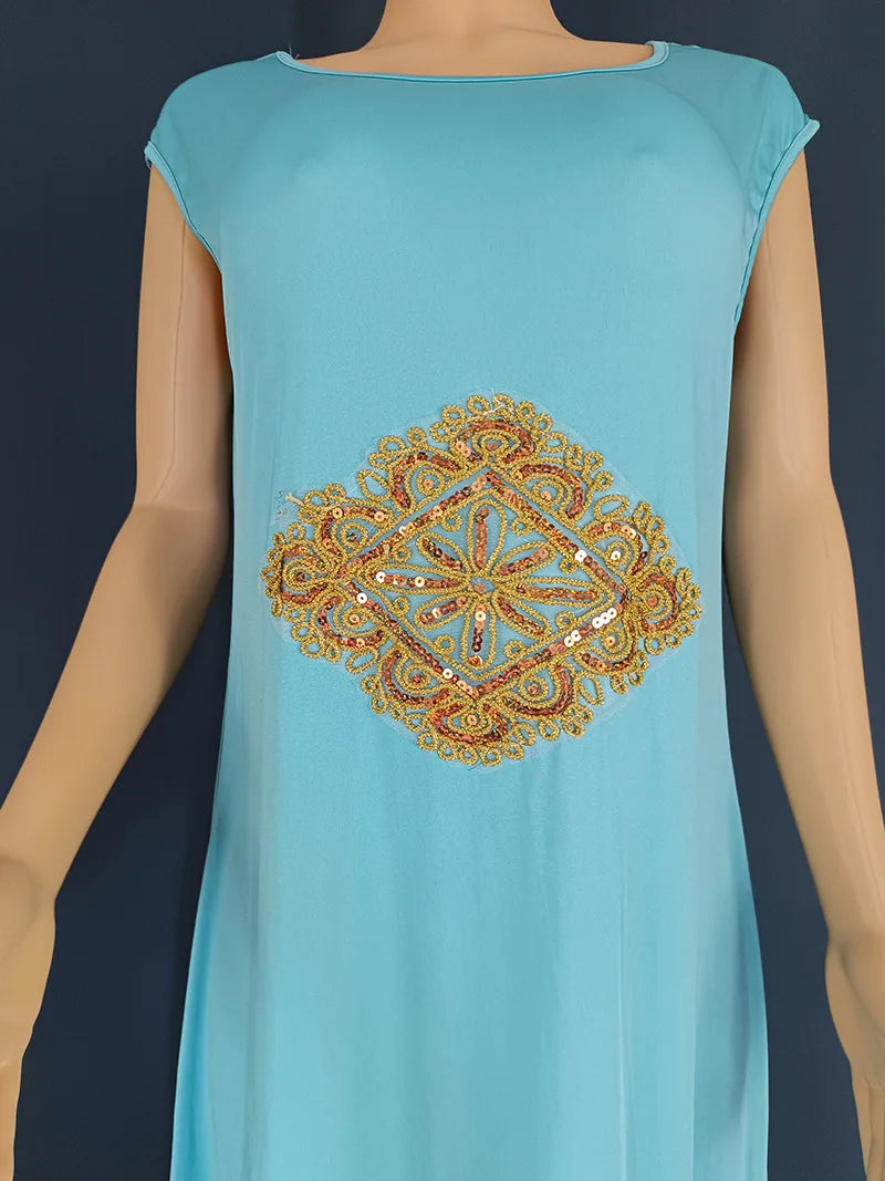 Partykleider für Frauen, Abaya, muslimischer Kaftan, 2-teiliges Set, Eid-Flare-Ärmel, Robe, bestickt, goldene Spitzenkleid, Anzug, Jalabiya Ramadan.