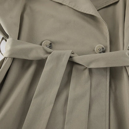 2025 Women Fall Lace-up Cropped Trench Coat Fashion Lapel Long Sleeves Wide Shoulder Windbreaker Jacket Commuting Daily Jackets.