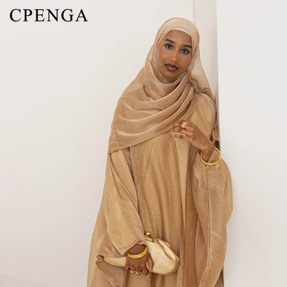 Middle Eastern Islamic Three-Piece Clothing for Women Ramadan Muslim Modest Abaya Dress with Hijab 2025 New Turkey Kaftan Robe.