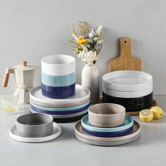 VANCASSO 6Piece Beige/WHITE/BLUE/Dark Blue/GREY/Black Stoneware Tableware Set with Dinner/Dessert Plate/Bowl For 6 Person.