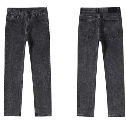Men Business Denim Pants Male Classic Casual Straight Leg Slim Fit Trousers Elastic Solid Smoke Gray Pants.