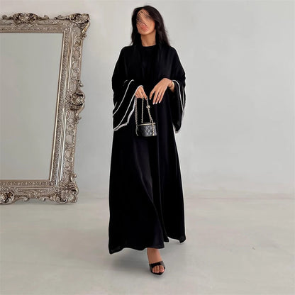 Eid Black Open Kimono Abaya Dubai Luxury 2024 Palestine Muslim African Dresses For Women Kaftan Dress Islam Robe Femme Musulmane.