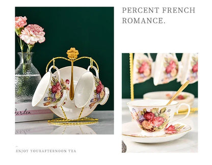 Tea Set Ceramic Coffee Cup Suit British Style High-Grade Bone China Golden edge Tea Cup And Saucer With A Spoon.