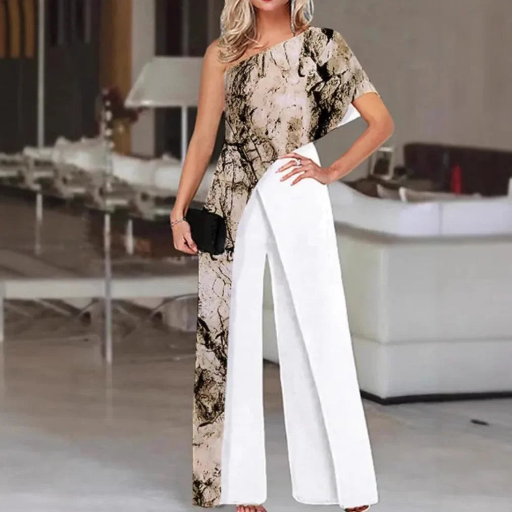 Fashionable Printed Pattern Wide Leg Pants Jumpsuit Independent Station Cross Border Spring Summer Women's Clothing.