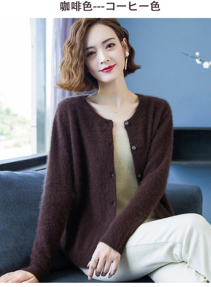 Women Cardigan Large Size Warm Pure Mink Cashmere Sweaters O-neck Loose Coat Female Sweater Ladies' Jacket Solid Knit Cardigans