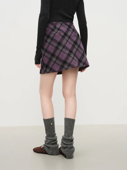 FSLE Autumn Party Skirt High Waist Retro Plaid Knit WoolShort Skirt For Women 2025 Fall Winter New Arrival Y2K Mini A-line Skirt.