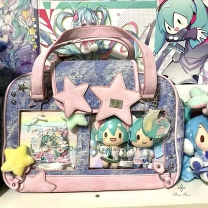 Y2K Trendy Star Ita Bag Lolita Girl Transparent Pocket Fashion Crossbody Bag Women's DIY Display Shoulder Bag Cute Purse Handbag.