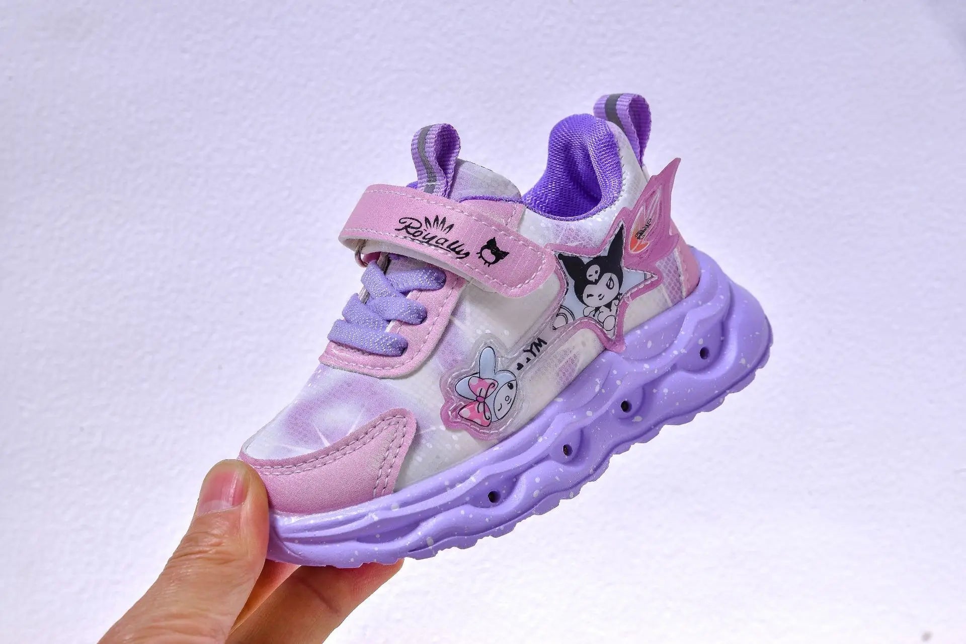 Kids'Casual Shoes Girls Led Light Cartoon PU Leather Spring Fashion Flat Bottom Anti-slip Soft Bottom Pink Purple Size 21-30.