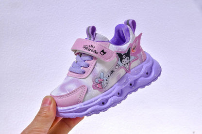 Kids'Casual Shoes Girls Led Light Cartoon PU Leather Spring Fashion Flat Bottom Anti-slip Soft Bottom Pink Purple Size 21-30.