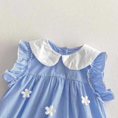 Babykleidung 2025, Sommer-Baby-Body für Mädchen, Baumwolle, ärmellos, für Kleinkinder, blau, weiß, gestreift, Einteiler, süßes Kleinkind-Einteiler.