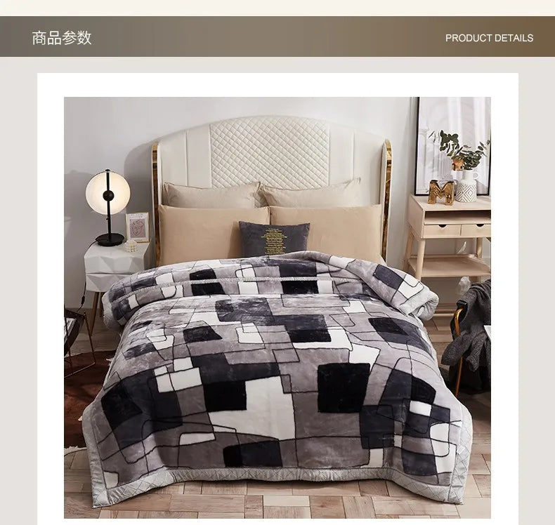 Double-layer Thick Plush Blanket Warm Skin Friendly in Winter Quilt Multiple Non Shedding Prints High Quality Bedding Article