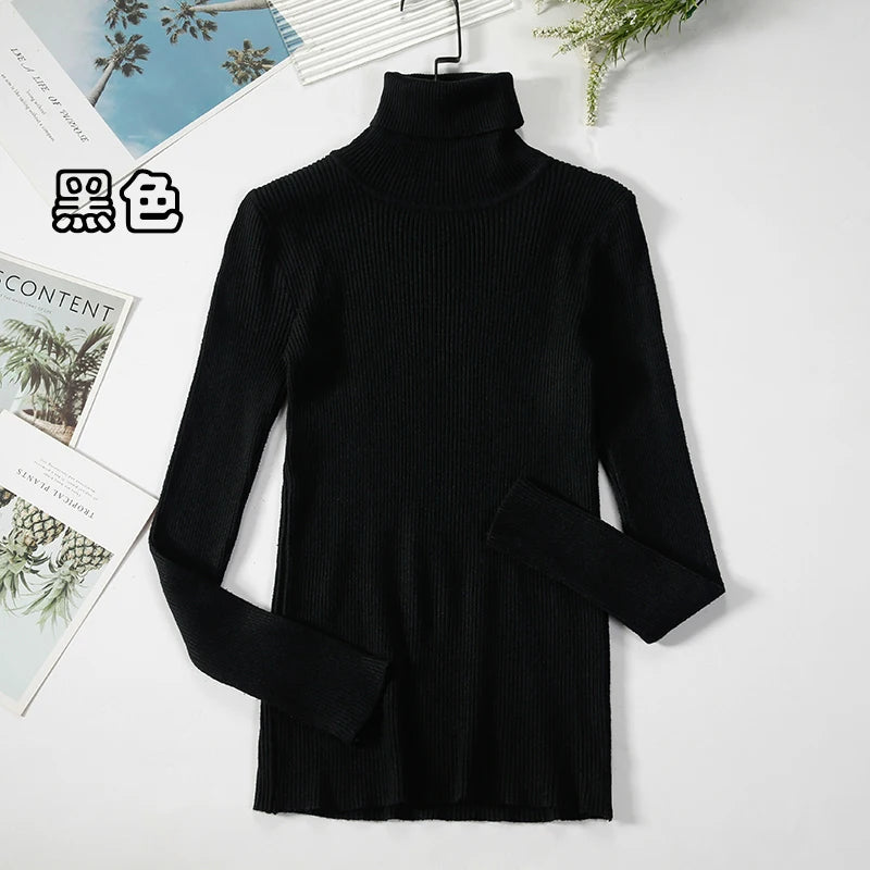 JMPRS Rollkragenpullover Frauen Mode Einfache Winter Pullover Jumper Hohe Elastische Gestrickte Herbst Weibliche Grundlegende Tops Casual Bluse