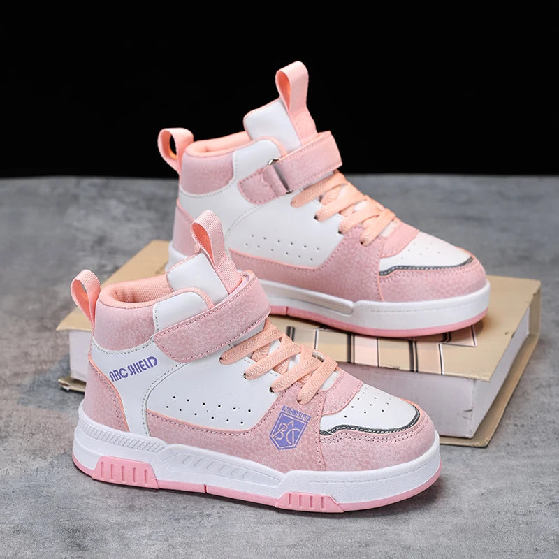 Luxury Design Girls Shoes Autumn Children Sneaker Autumn PU Leather High Top Shoes for Kids Sports Tennis Fashion Girl Sneaker.