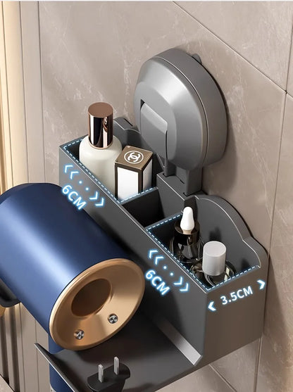 Halterung für Haartrockner, Aufbewahrungsregal mit Saugnapf, ohne Stanztoilette, Aufbewahrungsregal für das Badezimmer, Aufhänger für Haartrockner