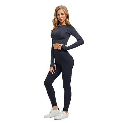 WAREBALL Women Seamless Yoga Set Gym Clothing Fitness High Waist Leggings Crop Top Shirts Sport Suits Workout Pants Active Wear.