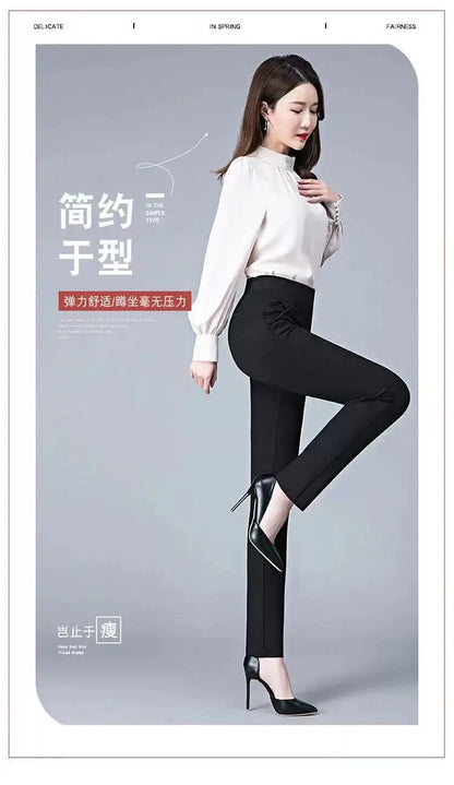 Büro Dame Feste Big Size 6XL Alle-spiel Bleistift Hosen Frühling Herbst Mode Frauen Elastische Hohe Taille Taschen Gerade hosen