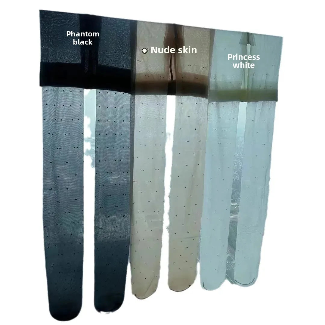 Thin Summer Black Silk Stockings Women's High Transparent Anti-Catch Wear-Resistant Polka Dot Design Comfortable Underwear.