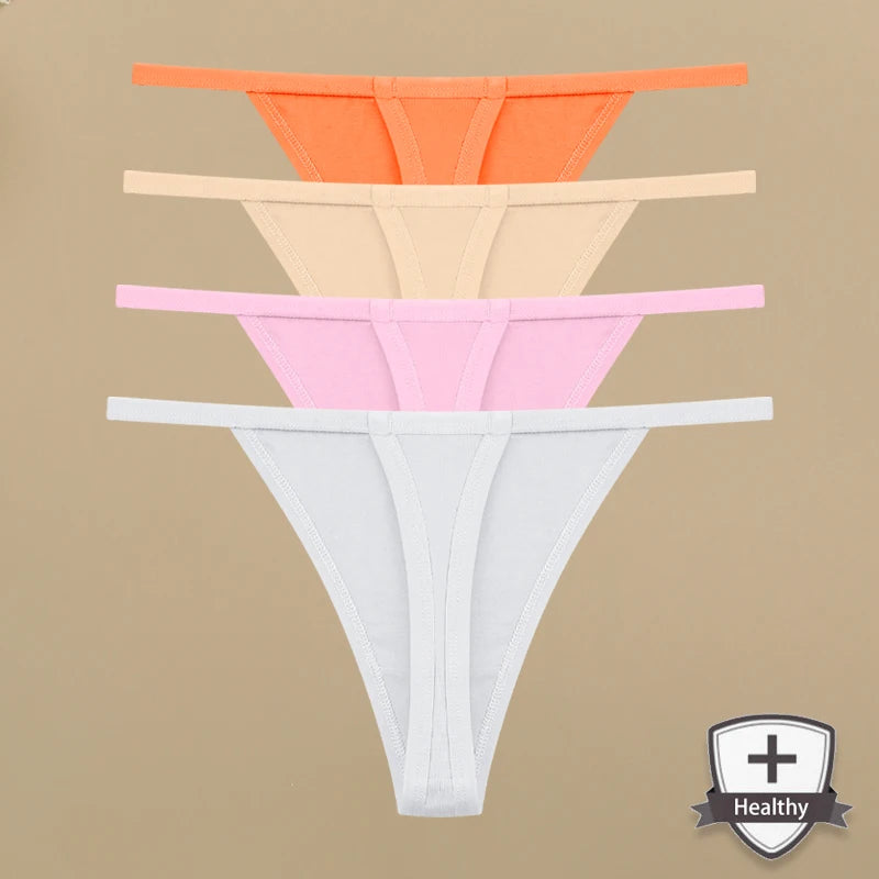 4Pcs Women's Cotton Thongs Sexy Thin Waist Underwear Traceless Low Waist G-string Sports T-Back Female Breathable Panties S-XL