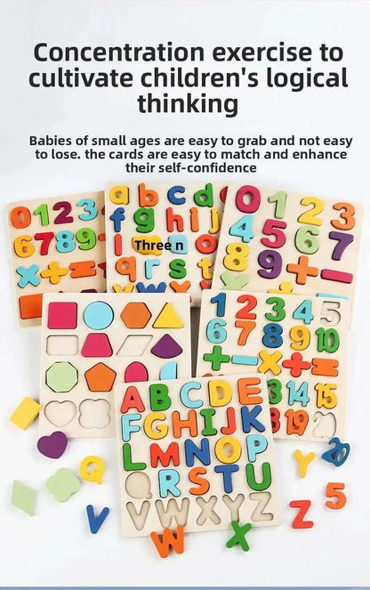 Montessori Toys Letter Numbers Wooden Puzzle Sorting Math Bricks Preschool Early Learning Educational Toys for Children.