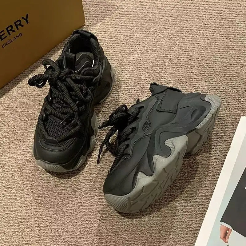 Women Chunky Platform Sneakers Women Autumn Fashion Breathable Mesh Sport Casual Sneakers Female Thick Bottom Vulcanized Shoes.