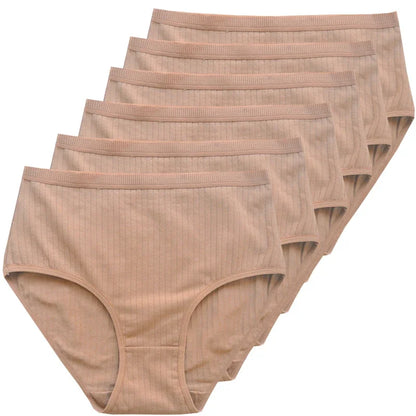 6pcs Cotton Women Panties Lady Plus Size Underwear High Waist Briefs Breathable Solid Color Female Lingerie Shorts