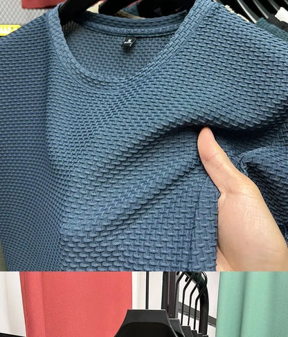 Summer Mesh Ice Silk T-shirt Men's Short Sleeve Round Neck 2023 New Half Sleeve Men Thin Solid Color Tees Top.