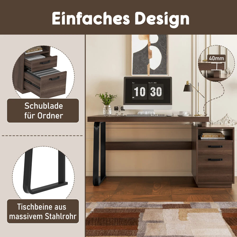 Moderner Schreibtisch im minimalistischen Stil, MDF-Desktop mit hochwertigem Stahlrohr, super langlebig, Aufbewahrungsdesign, geräuschlose Schublade