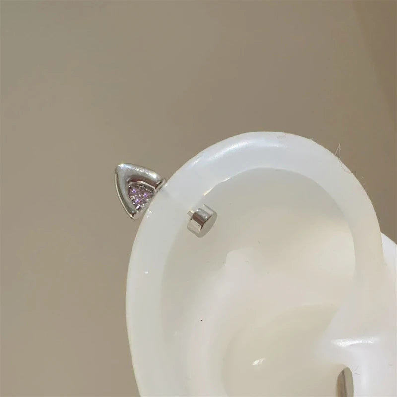 Silver Color Cat's Ear Droplet Shaped Zircon Stainless Steel Ear Bone Nail Earring for Women New Trendy Body Piercing Accessorie