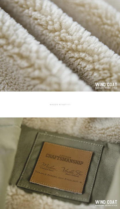 Maden Men's Thick Hooded M-51 Fishtail Cotton Coat Plus Velvet Parka Jacket Green Windbreaker Winter Autumn Men Trench Coat.